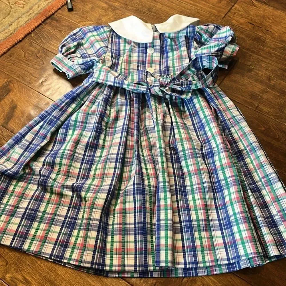 Monday’s Child Blue/Green/Pink Plaid Collared Belted Dress, size 5
